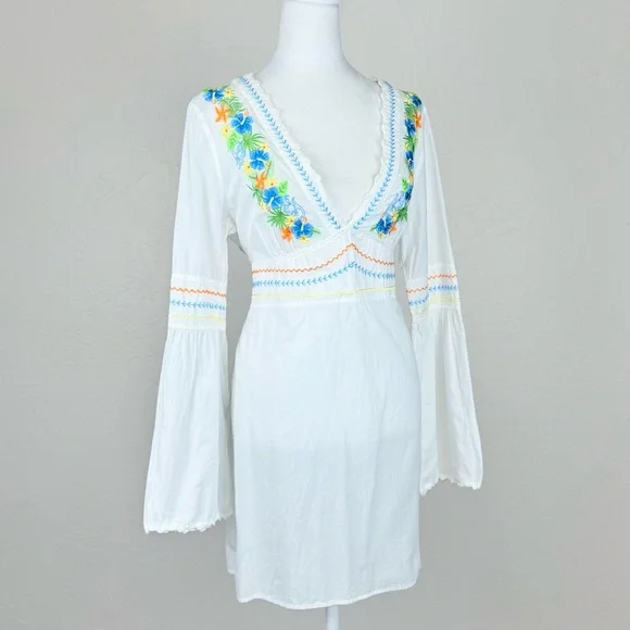 Tommy Bahama Tropical Flower Floral Embroidered V Neck Swim Cover Up Dress M - Picture 2 of 8